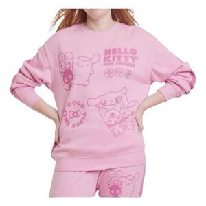 Sanrio Hello Kitty And Friends Two-Tone Graphic Sweatshirt Pink Fleece Knit Crew